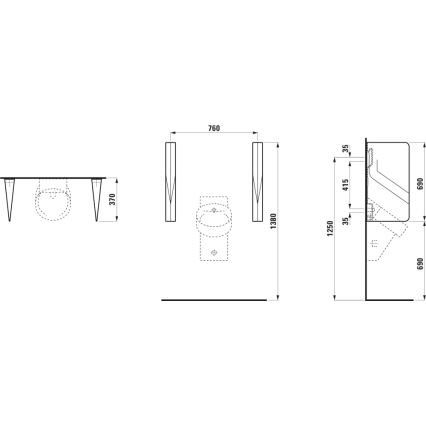 LAUFEN H8472800200001 - Divisória para mictório VAL 69x37 cm cerâmica/preto brilhante
