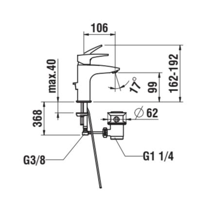 LAUFEN HF500701100000 - Misturador para lavatório com válvula de escoamento e transbordo LAURIN 16,2 cm cromo brilhante