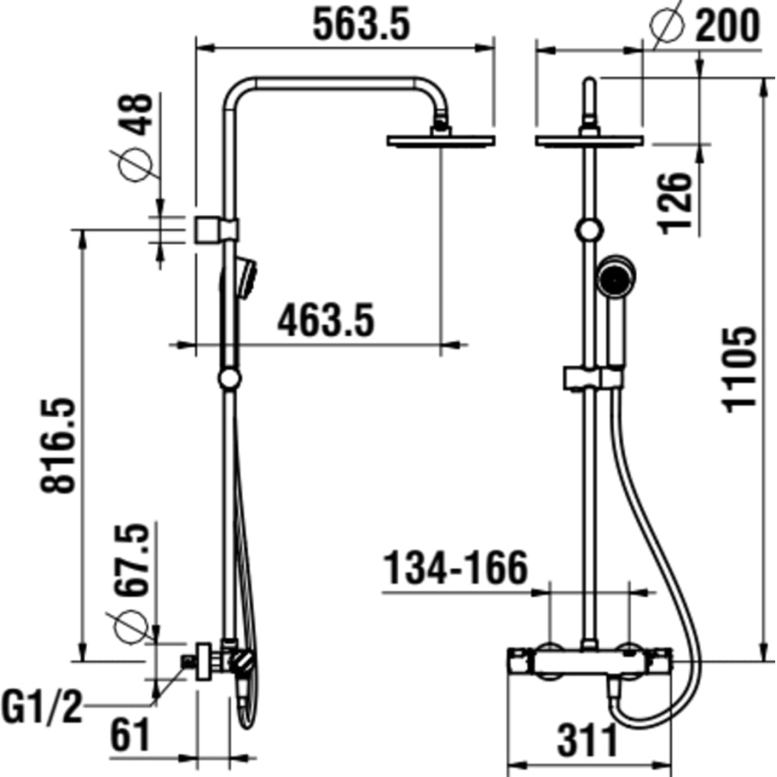 LAUFEN HF500957100600 - Conjunto de duche com torneira termostática CITYPRO cromado brilhante