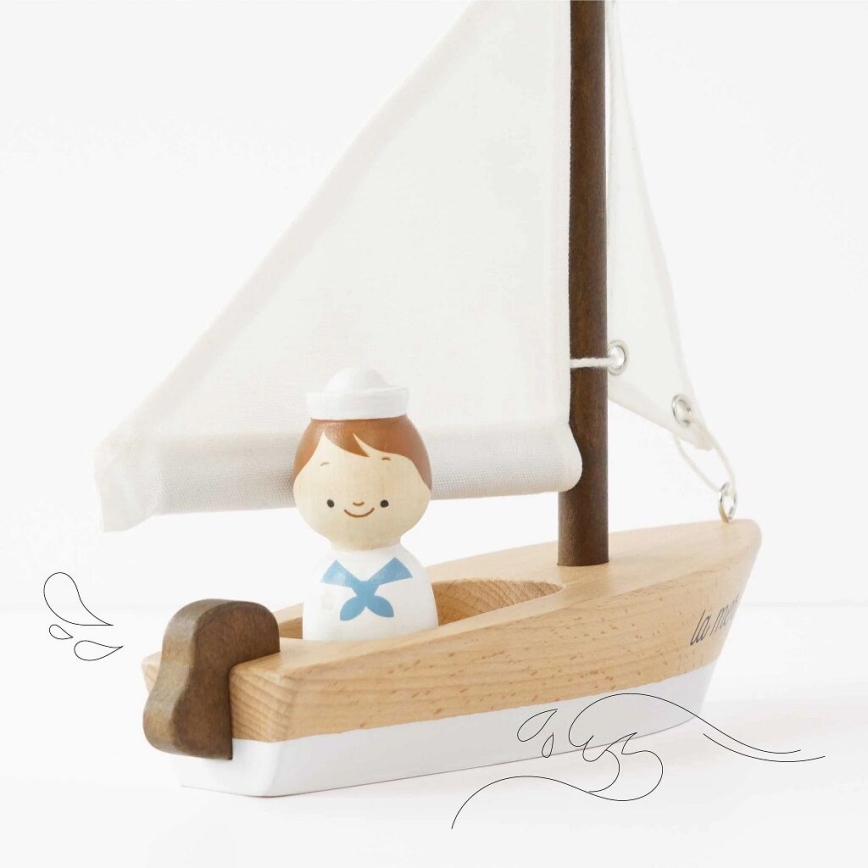 Le Toy Van - Barco à vela de madeira com capitão faia