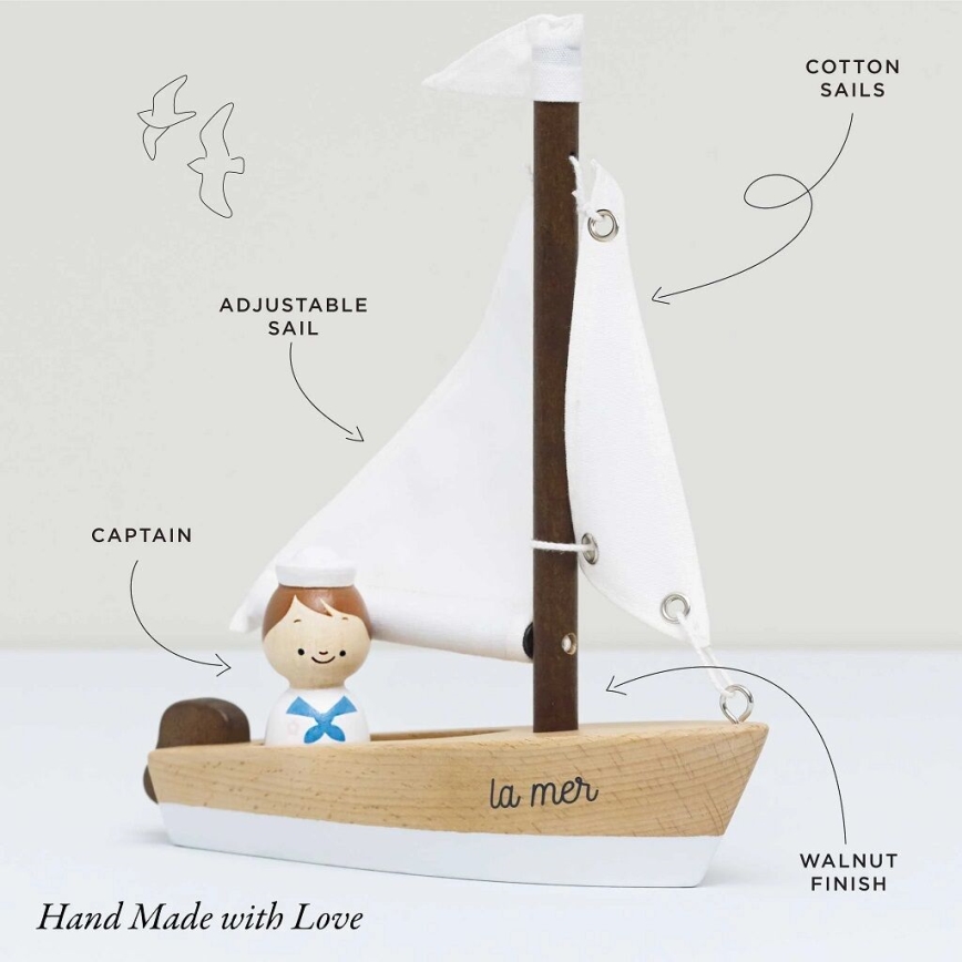 Le Toy Van - Barco à vela de madeira com capitão faia