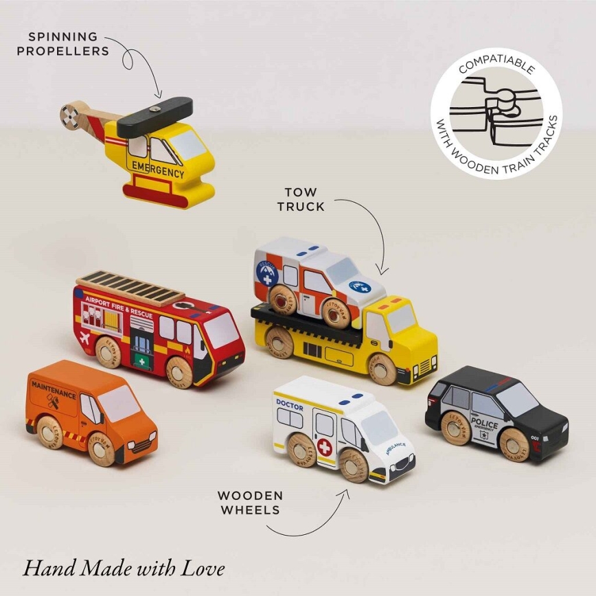 Le Toy Van - Conjunto de carros de salvamento com helicóptero
