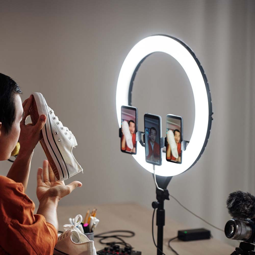 LED Candeeiro com regulação com um suporte para vlogs LED/55W/230V CRI 90 + comando