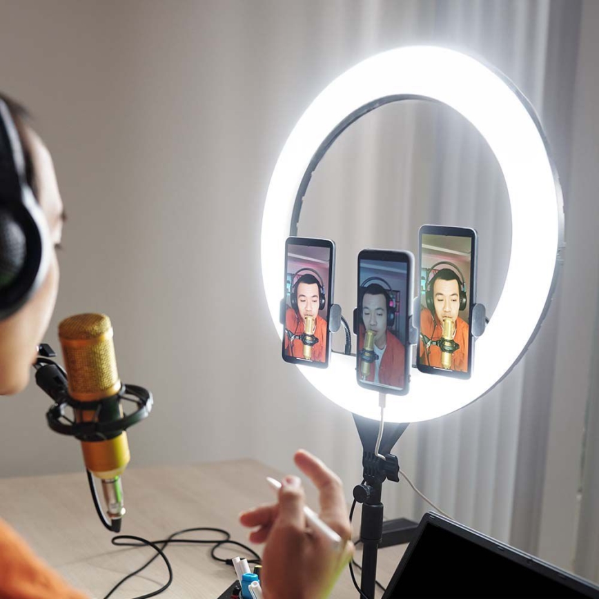 LED Candeeiro com regulação com um suporte para vlogs LED/55W/230V CRI 90 + comando