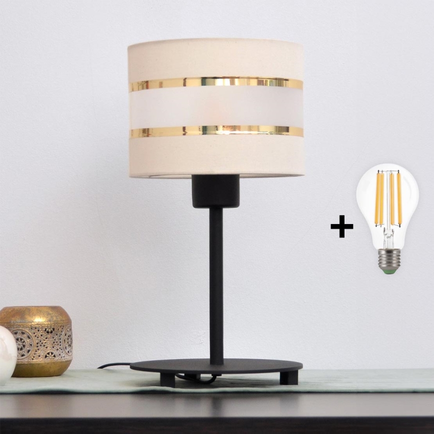 LED Candeeiro de mesa HELEN 1xE27/15W/230V creme/preto/dourado