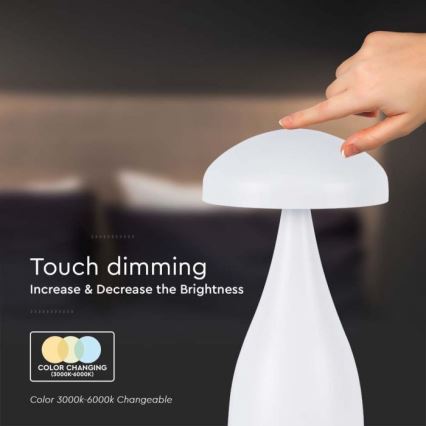 LED Candeeiro de mesa tácil recarregável com regulação LED/1W/5V 3000-6000K 1800 mAh branco