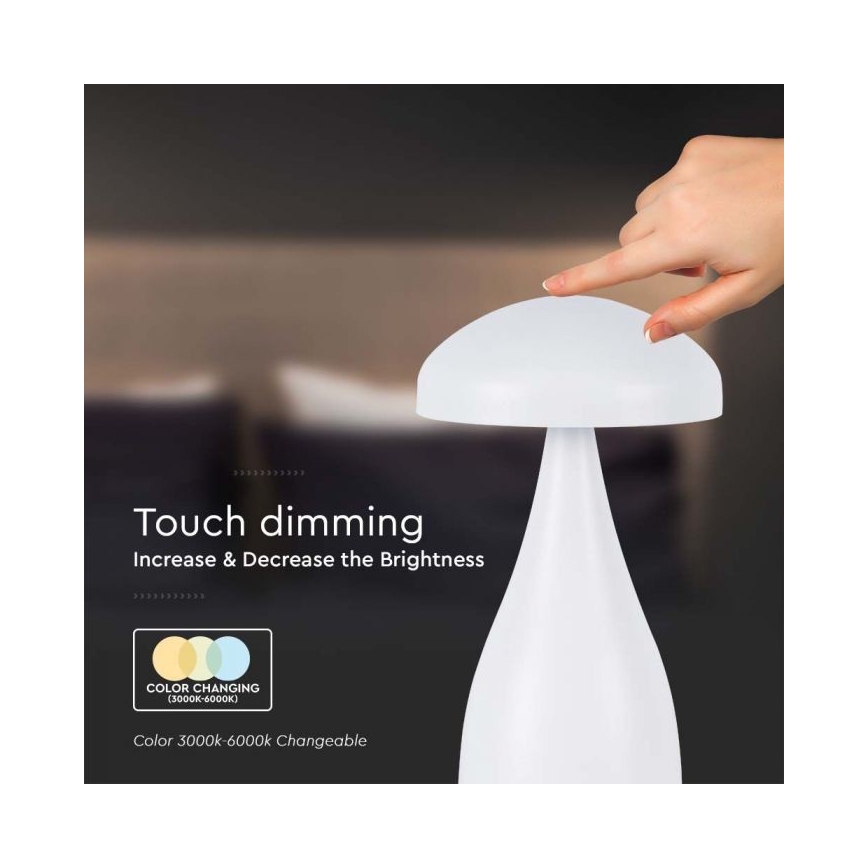 LED Candeeiro de mesa tácil recarregável com regulação LED/1W/5V 3000-6000K 1800 mAh branco