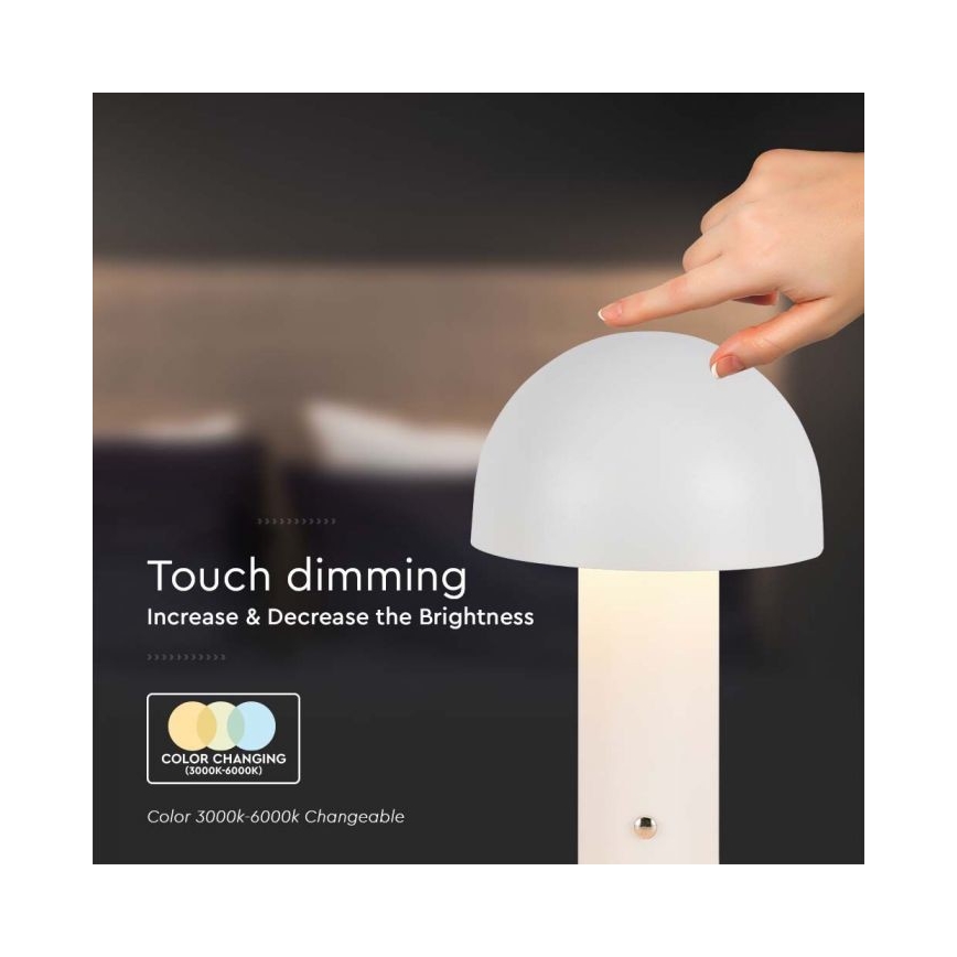 LED Candeeiro de mesa tácil recarregável com regulação LED/1W/5V 3000-6000K 1800 mAh branco