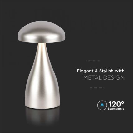 LED Candeeiro de mesa tácil recarregável com regulação LED/1W/5V 3000-6000K 1800 mAh prateado