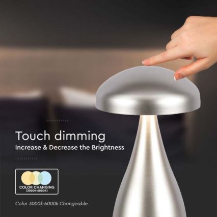 LED Candeeiro de mesa tácil recarregável com regulação LED/1W/5V 3000-6000K 1800 mAh prateado