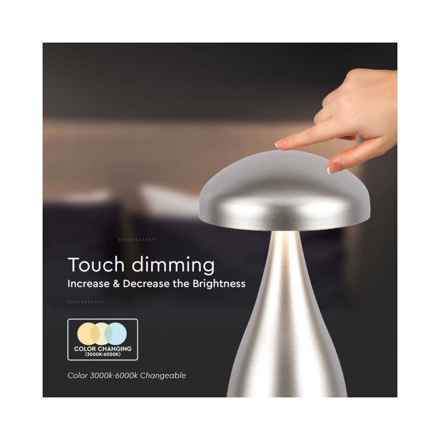 LED Candeeiro de mesa tácil recarregável com regulação LED/1W/5V 3000-6000K 1800 mAh prateado