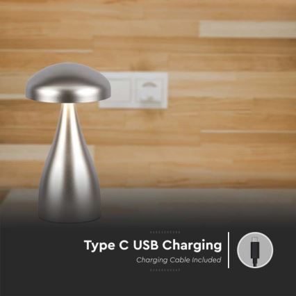 LED Candeeiro de mesa tácil recarregável com regulação LED/1W/5V 3000-6000K 1800 mAh prateado