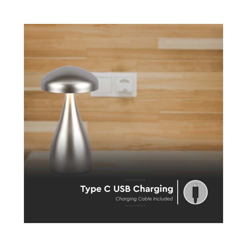 LED Candeeiro de mesa tácil recarregável com regulação LED/1W/5V 3000-6000K 1800 mAh prateado