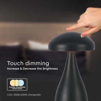 LED Candeeiro de mesa tácil recarregável com regulação LED/1W/5V 3000-6000K 1800 mAh preto