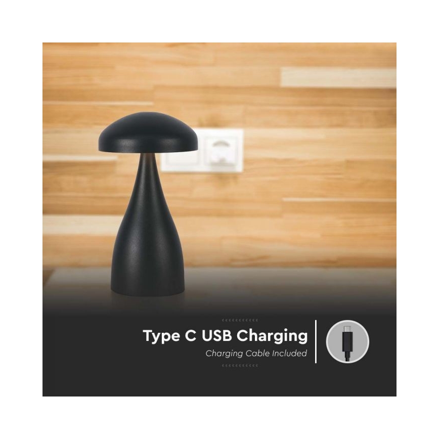 LED Candeeiro de mesa tácil recarregável com regulação LED/1W/5V 3000-6000K 1800 mAh preto