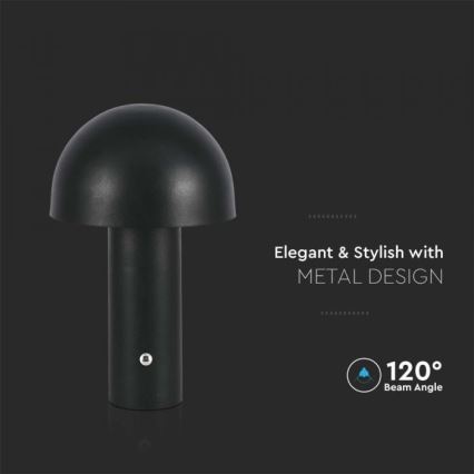 LED Candeeiro de mesa tácil recarregável com regulação LED/1W/5V 3000-6000K 1800 mAh preto