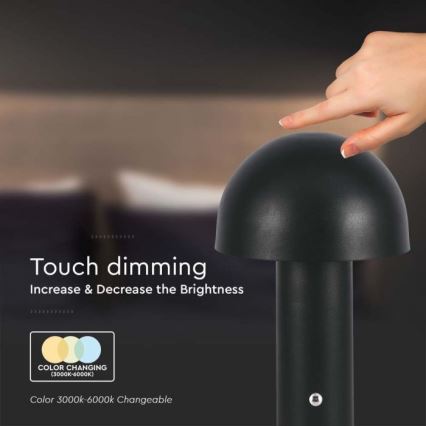 LED Candeeiro de mesa tácil recarregável com regulação LED/1W/5V 3000-6000K 1800 mAh preto