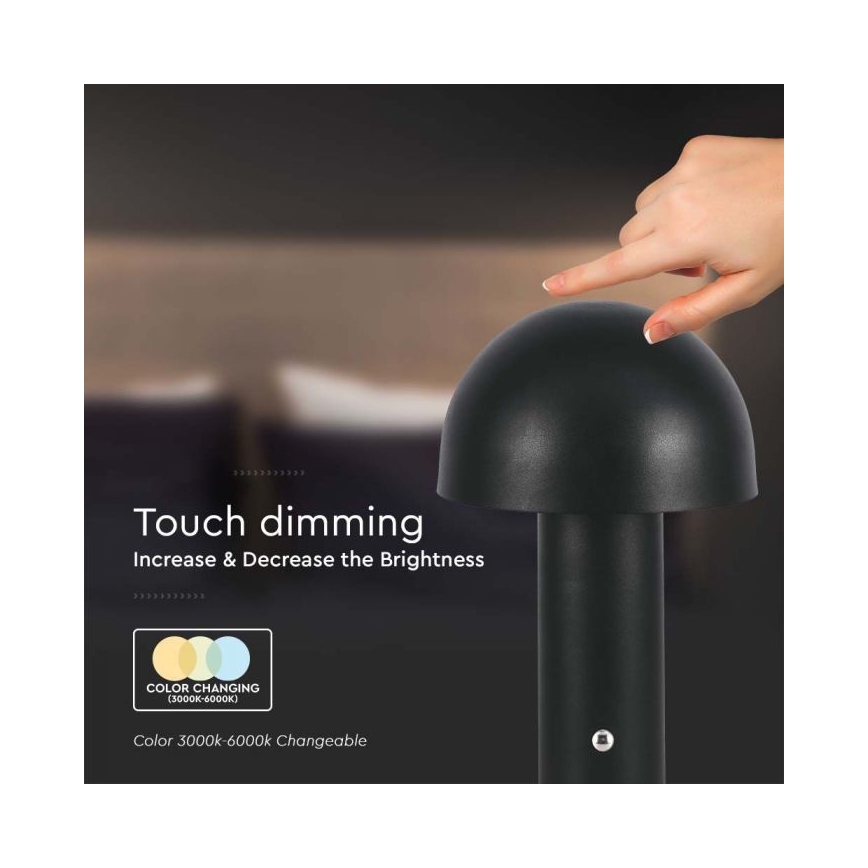 LED Candeeiro de mesa tácil recarregável com regulação LED/1W/5V 3000-6000K 1800 mAh preto