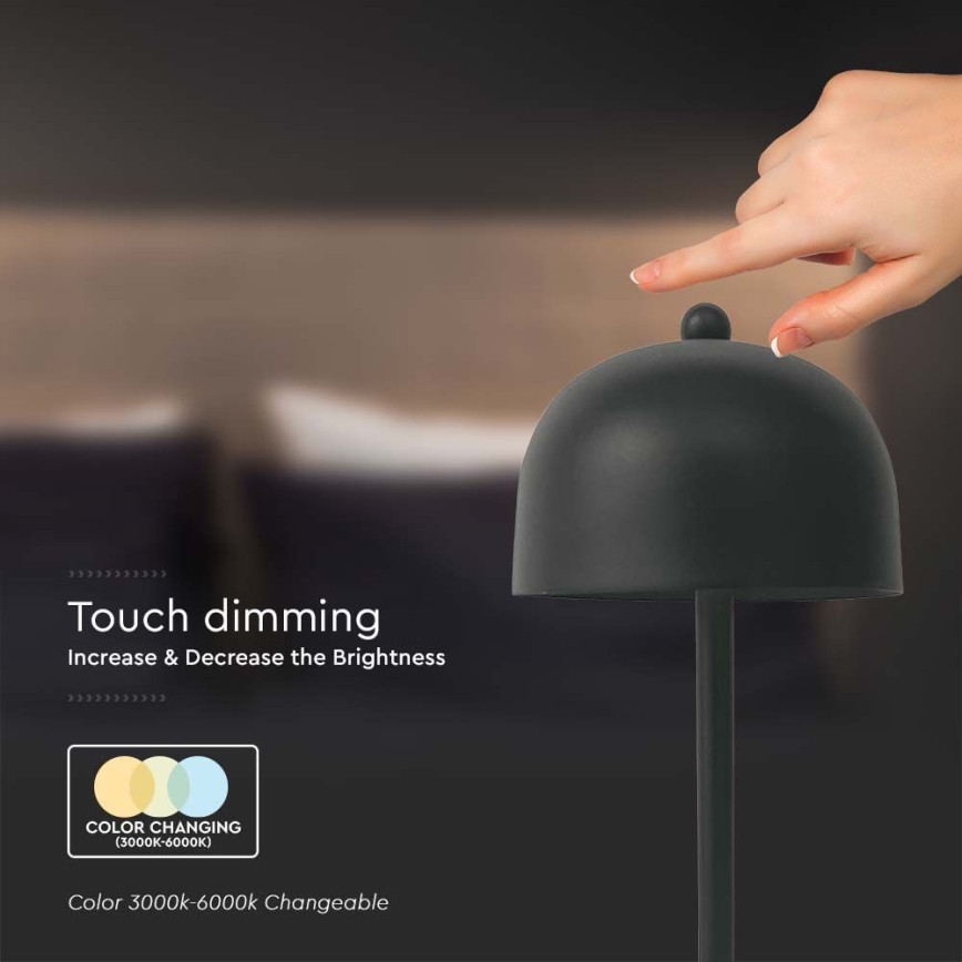 LED Candeeiro de mesa tácil recarregável com regulação LED/1W/5V 3000-6000K 1800 mAh preto