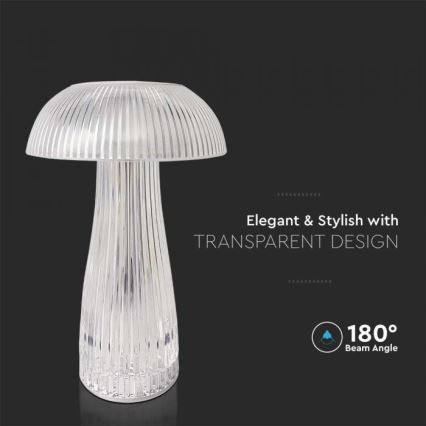 LED Candeeiro de mesa tácil recarregável com regulação LED/1W/5V 3000-6000K 1800 mAh transparente