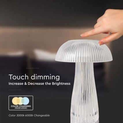 LED Candeeiro de mesa tácil recarregável com regulação LED/1W/5V 3000-6000K 1800 mAh transparente