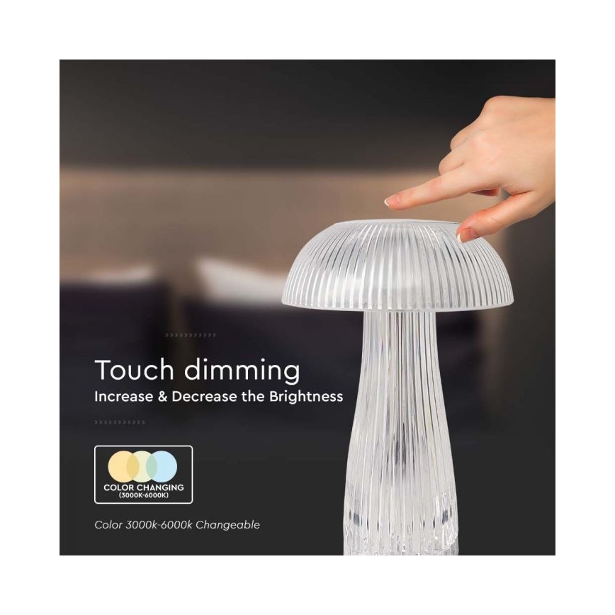 LED Candeeiro de mesa tácil recarregável com regulação LED/1W/5V 3000-6000K 1800 mAh transparente