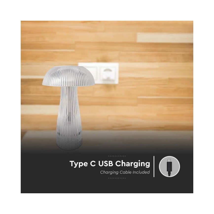 LED Candeeiro de mesa tácil recarregável com regulação LED/1W/5V 3000-6000K 1800 mAh transparente