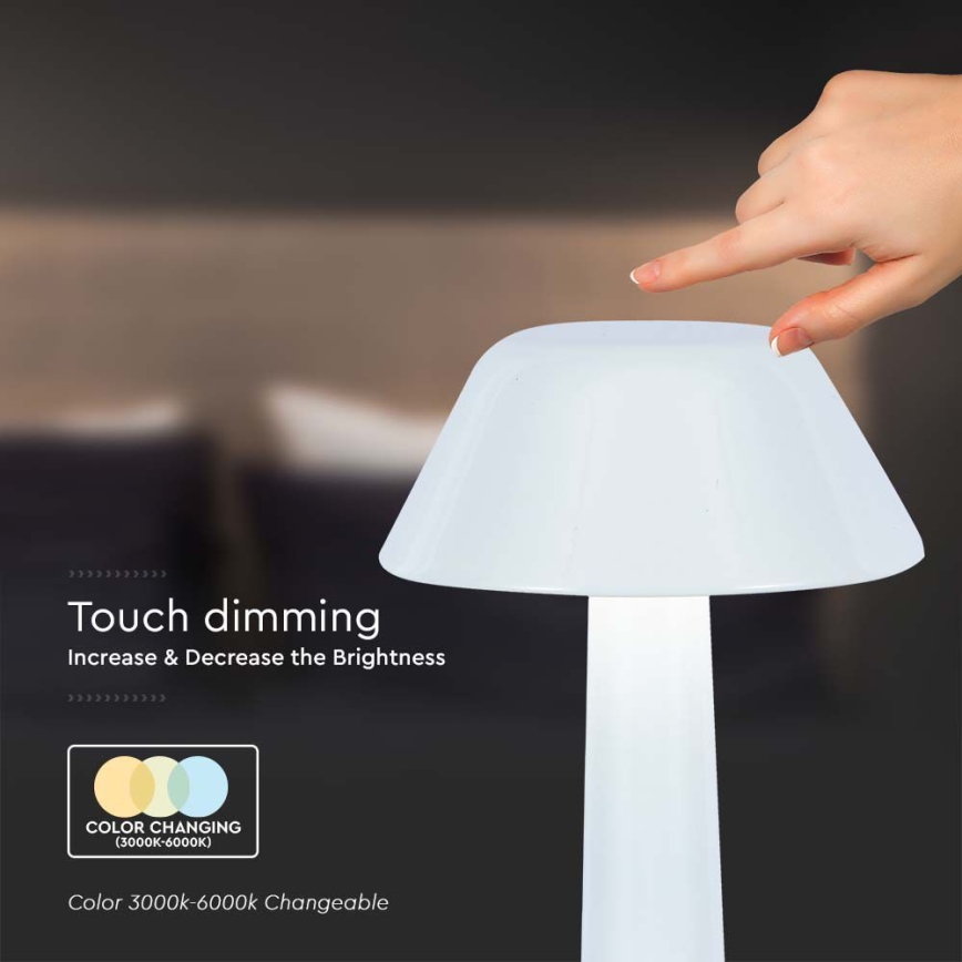 LED Candeeiro de mesa tácil recarregável com regulação LED/1W/5V 3000-6000K 1800 mAh branco