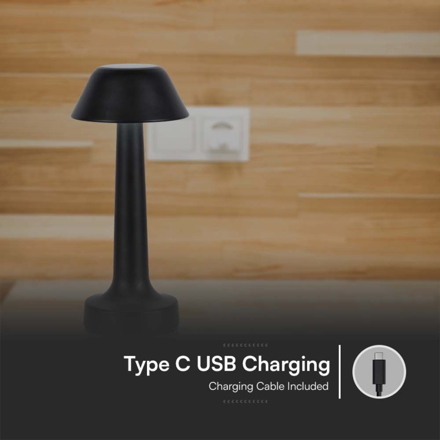 LED Candeeiro de mesa tácil recarregável com regulação LED/1W/5V 3000-6000K 1800 mAh preto