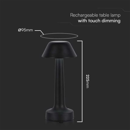 LED Candeeiro de mesa tácil recarregável com regulação LED/1W/5V 3000-6000K 1800 mAh preto