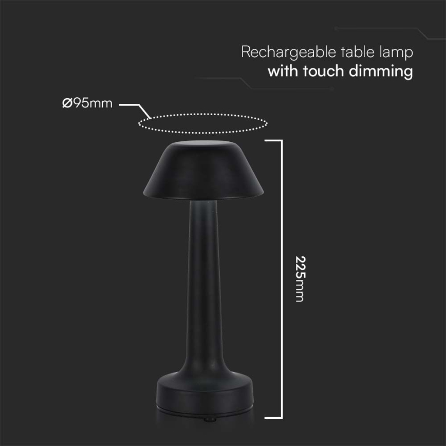 LED Candeeiro de mesa tácil recarregável com regulação LED/1W/5V 3000-6000K 1800 mAh preto