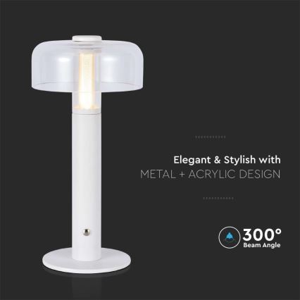 LED Candeeiro de mesa tácil recarregável com regulação LED/1W/5V 3000K 1800 mAh branco