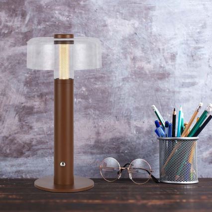 LED Candeeiro de mesa tácil recarregável com regulação LED/1W/5V 3000K 1800 mAh castanho