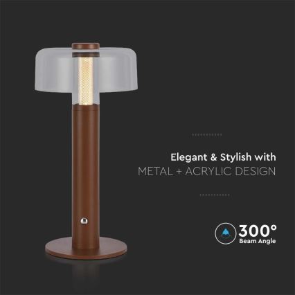 LED Candeeiro de mesa tácil recarregável com regulação LED/1W/5V 3000K 1800 mAh castanho