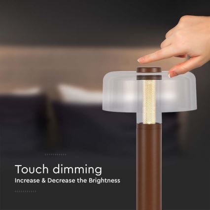 LED Candeeiro de mesa tácil recarregável com regulação LED/1W/5V 3000K 1800 mAh castanho