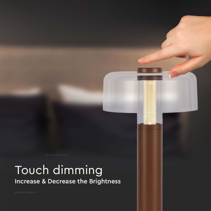 LED Candeeiro de mesa tácil recarregável com regulação LED/1W/5V 3000K 1800 mAh castanho