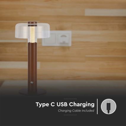 LED Candeeiro de mesa tácil recarregável com regulação LED/1W/5V 3000K 1800 mAh castanho