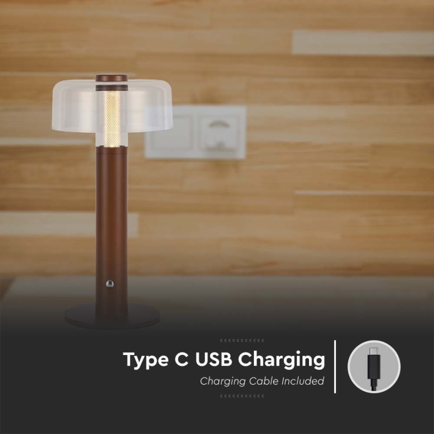 LED Candeeiro de mesa tácil recarregável com regulação LED/1W/5V 3000K 1800 mAh castanho