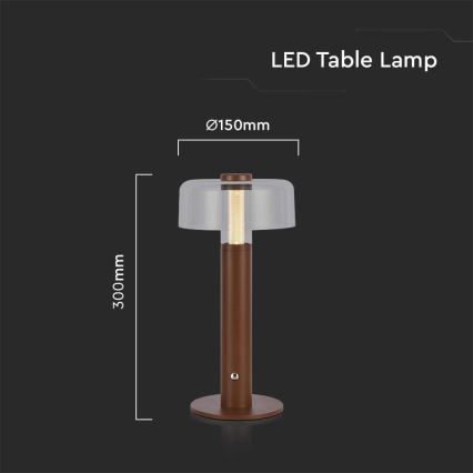 LED Candeeiro de mesa tácil recarregável com regulação LED/1W/5V 3000K 1800 mAh castanho