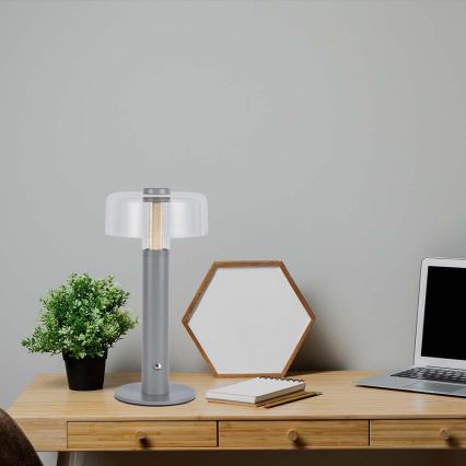 LED Candeeiro de mesa tácil recarregável com regulação LED/1W/5V 3000K 1800 mAh cinzento