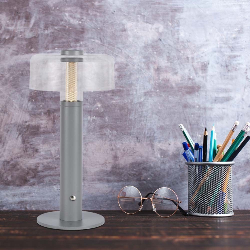LED Candeeiro de mesa tácil recarregável com regulação LED/1W/5V 3000K 1800 mAh cinzento
