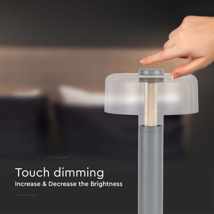LED Candeeiro de mesa tácil recarregável com regulação LED/1W/5V 3000K 1800 mAh cinzento