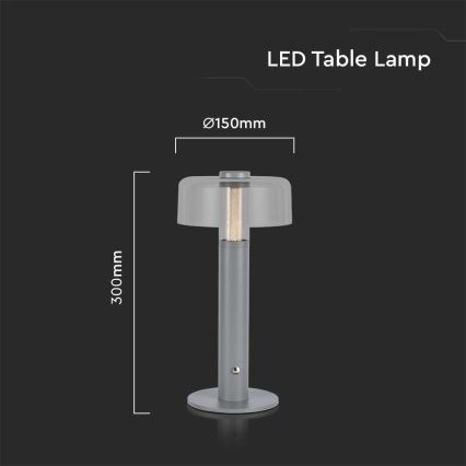 LED Candeeiro de mesa tácil recarregável com regulação LED/1W/5V 3000K 1800 mAh cinzento