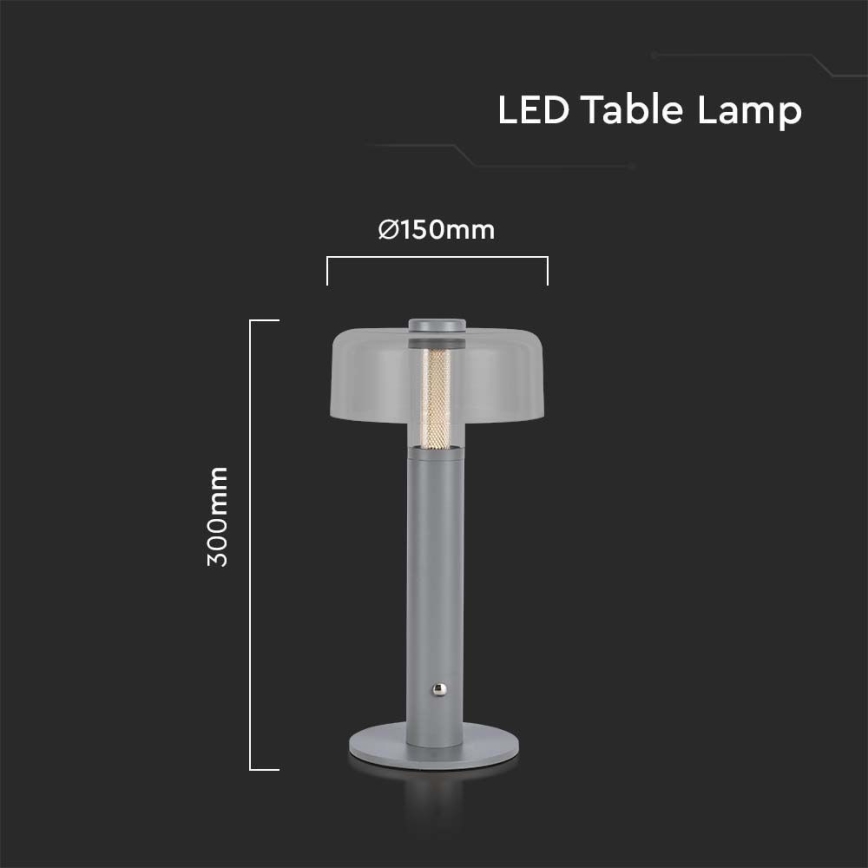 LED Candeeiro de mesa tácil recarregável com regulação LED/1W/5V 3000K 1800 mAh cinzento