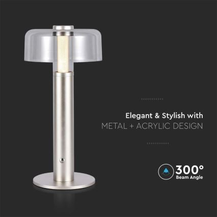 LED Candeeiro de mesa tácil recarregável com regulação LED/1W/5V 3000K 1800 mAh dourada