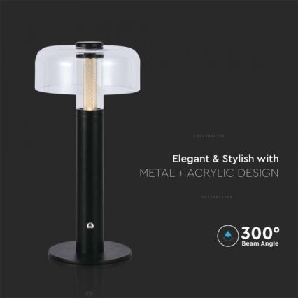 LED Candeeiro de mesa tácil recarregável com regulação LED/1W/5V 3000K 1800 mAh preto