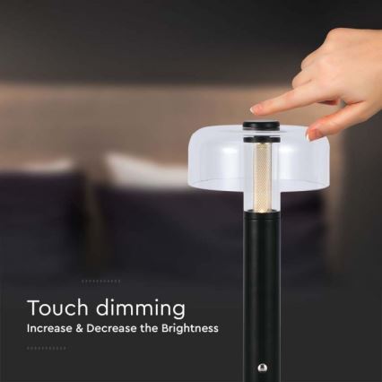 LED Candeeiro de mesa tácil recarregável com regulação LED/1W/5V 3000K 1800 mAh preto