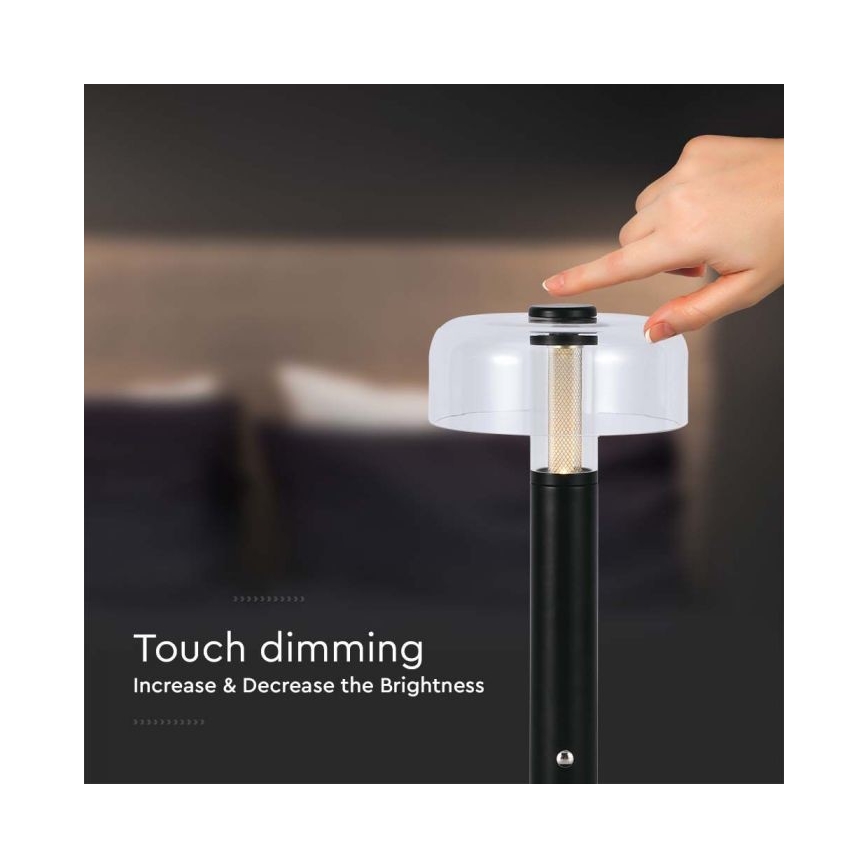 LED Candeeiro de mesa tácil recarregável com regulação LED/1W/5V 3000K 1800 mAh preto