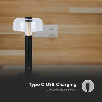 LED Candeeiro de mesa tácil recarregável com regulação LED/1W/5V 3000K 1800 mAh preto
