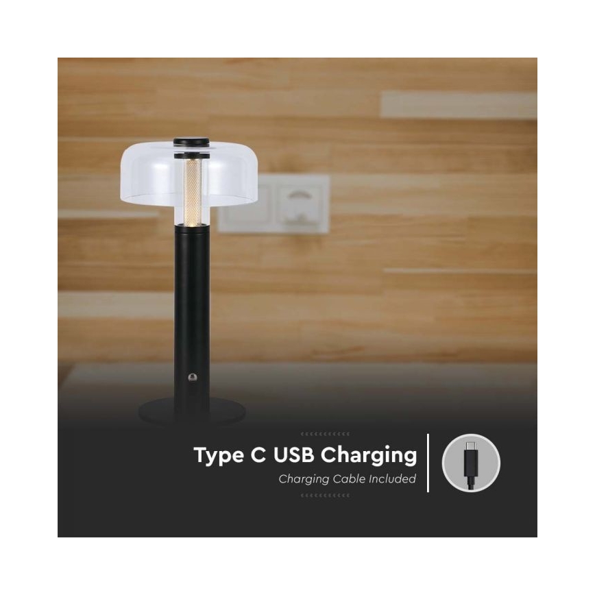 LED Candeeiro de mesa tácil recarregável com regulação LED/1W/5V 3000K 1800 mAh preto